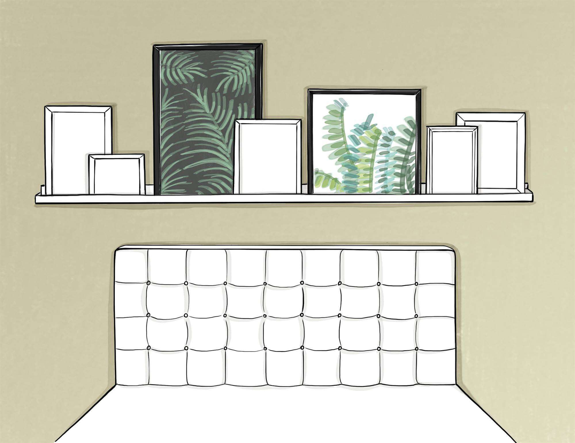 ¿Cómo cuelgo cuadros en el cabecero? 2 plantilla composicion cuadros